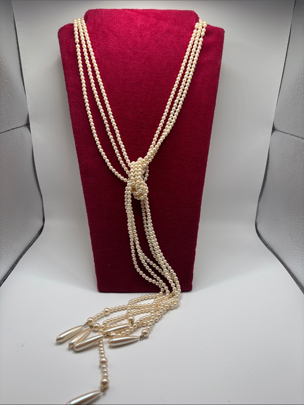 Liz Claiborne Multi-Strand Faux Pearl Lariat Tassel Necklace.